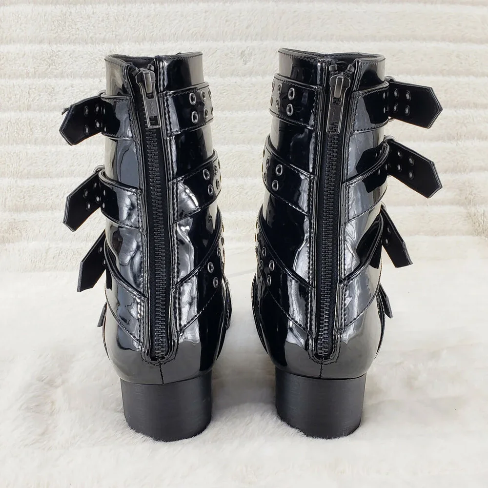 NIB DEMONIA Wicked Warlock 70 Multi Strap Winklepicker Ankle Boots Men's Patent